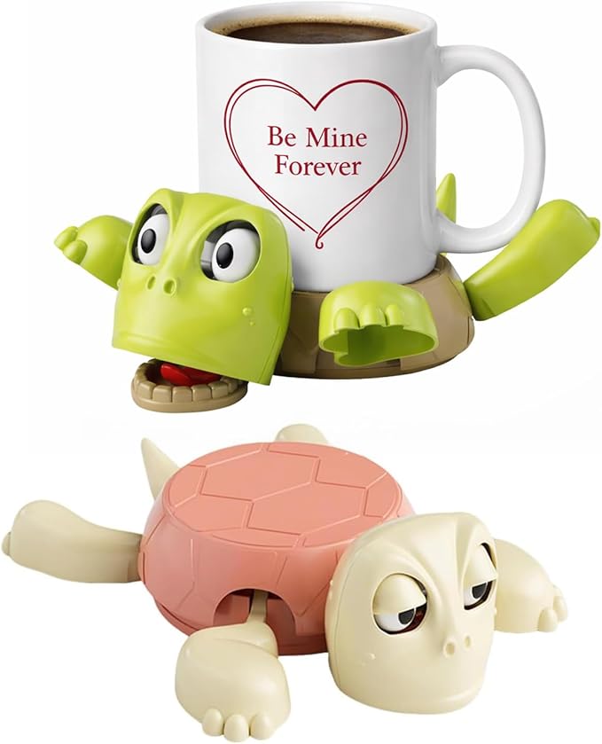 Turtle Coaster, 3D Printed Funny Tea Coasters with Interactive Expression, Turtle Cup Holder, Insulated Drink Mat for Coffee and Wine Glasses, Home Decor and Kitchen Accessories (2pcs-Green/Pink)