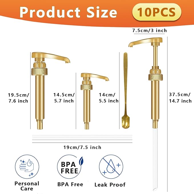 ZTTXL 10 Packs Coffee Syrup Pump Dispenser,Fits 25.4 Oz/750ml Coffee Flavoring Syrup Bottles,No Dripping, Fits Home & Coffee Bar Drinking Mixes,Free 4 Golden Spoons