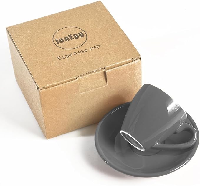 ionEgg Porcelain Espresso Cup with Saucer, Espresso shot Cup, 80ml/2.7Oz, Grey