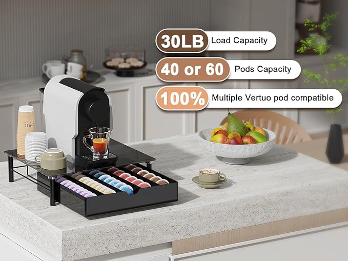 gianotter Crystal Tempered Glass Vertuo Pod Holder Drawer, Compatible with Nespresso Vertuo Capsules, Compatible with 40 Large or 60 Small Nespresso Capsule Organizer (Black)