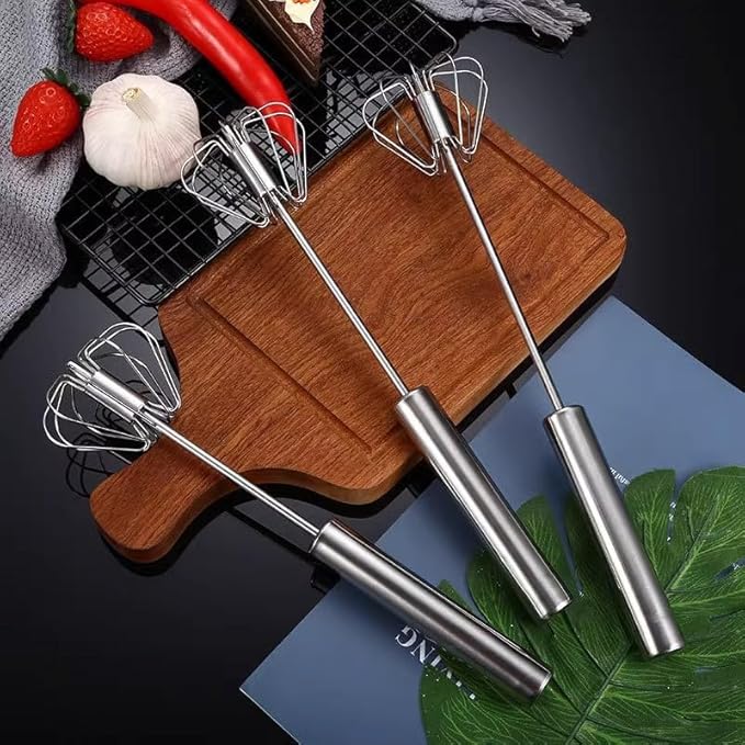 Stainless Steel Semi-Automatic Egg Beater, 2025 new hand push rotary mixer, Home Kitchen Manual Mixing Tool,used for making eggs, frothing, stirring, mixing, whipping, milkshakes, and more (7 * 27cm)