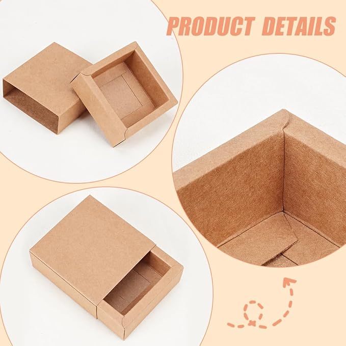 BENECREAT 20 Pack Kraft Paper Drawer Box Festival Gift Wrapping Boxes Soap Jewelry Candy Weeding Party Favors Gift Packaging Boxes - Brown (3.26x3.26x1.3)