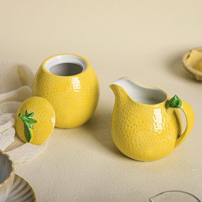 WAIT FLY Ceramic Lemon Creamer with Handle Coffee Milk Pitcher/Serving Pitcher/Sauce Pitcher/Milk Creamer Jug for Kitchen