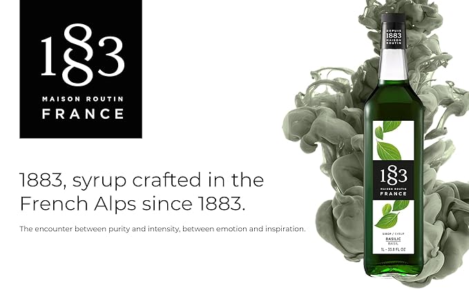 1883 Basil Syrup for Drinks, Made in France, 1 Liter Glass Bottle