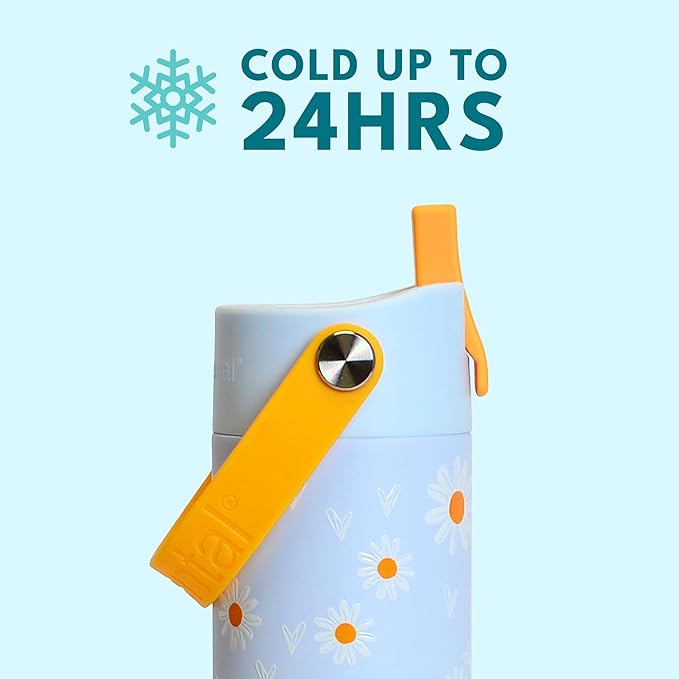 Elemental 24oz Insulated Water Bottle with Straw - 100% Leak-Proof Stainless Steel Core Water Bottles for Travel, Sports and Gym - Double Wall Insulation & BPA Free - Daisy Daydream