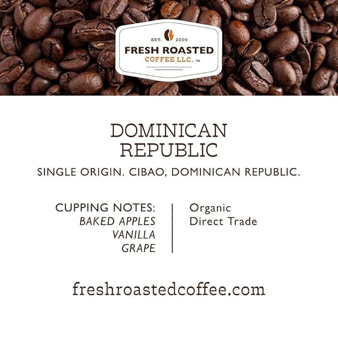 Fresh Roasted Coffee, Organic Dominican Republic | USDA Organic, Direct Trade, Kosher | Medium Roast 2 lb (32 oz) Whole Bean