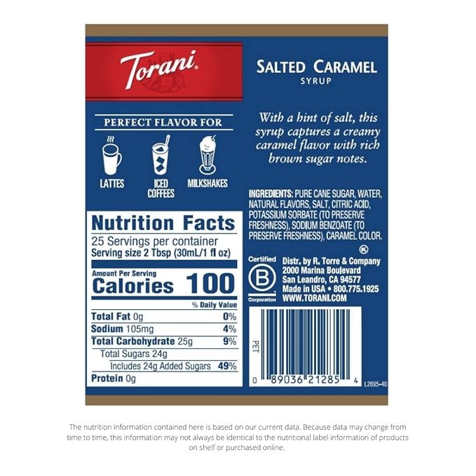 Torani Syrup, Salted Caramel, 25.4 Ounces (Pack of 4)