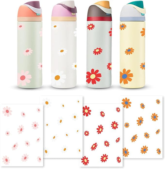 4PCS Daisy Stickers for Owala Water Bottle, Stickers Waterproof Compatible with Urban Outfitters Owala Bottles, Tumbler Cup Accessories Decal Decorate