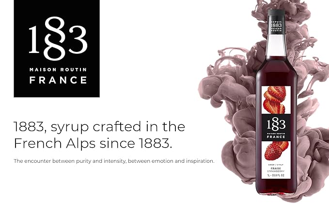 1883 Strawberry Syrup for Drinks, Made in France, 1 Liter Glass Bottle