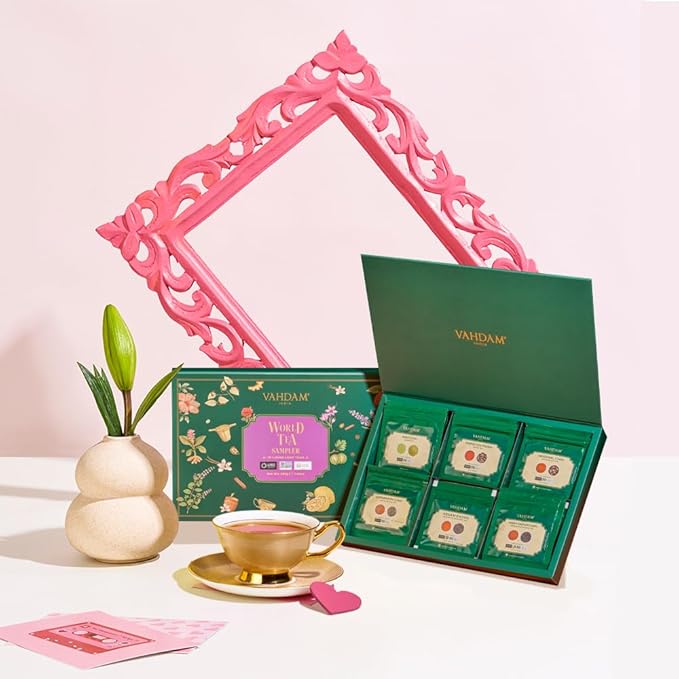 VAHDAM, World Top 20 Tea Sampler - Black, Green, Chai, Herbal Tea & More | Assorted Loose Leaf Tea Gift Set Variety Pack | Valentines Day Gifts for Him & Her