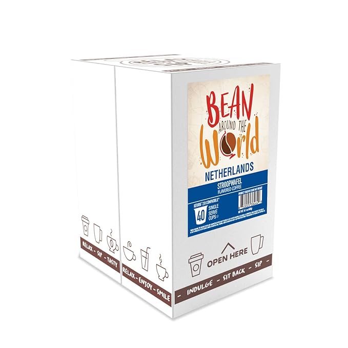 Bean Around The World Flavored Coffee Compatible With 2.0 Keurig K Cup Brewers, Stroopwafel, 40 Count (Pack of 1)
