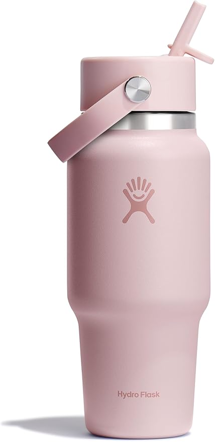 Hydro Flask Travel Water Bottle - Insulated Stainless Steel - Wide Straw Lid, Non Spill, Leakproof in 24 Oz Trillium Pink