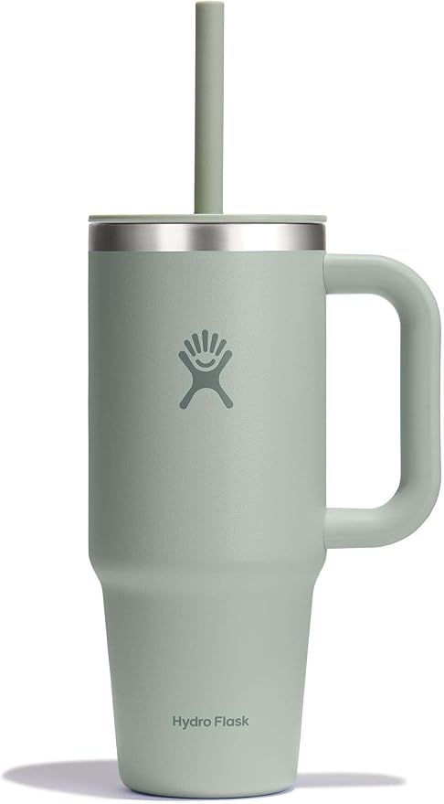 Hydro Flask Travel Tumbler with Handle, Lid and Straw - Insulated Stainless Steel in 24 Oz Tonal Agave
