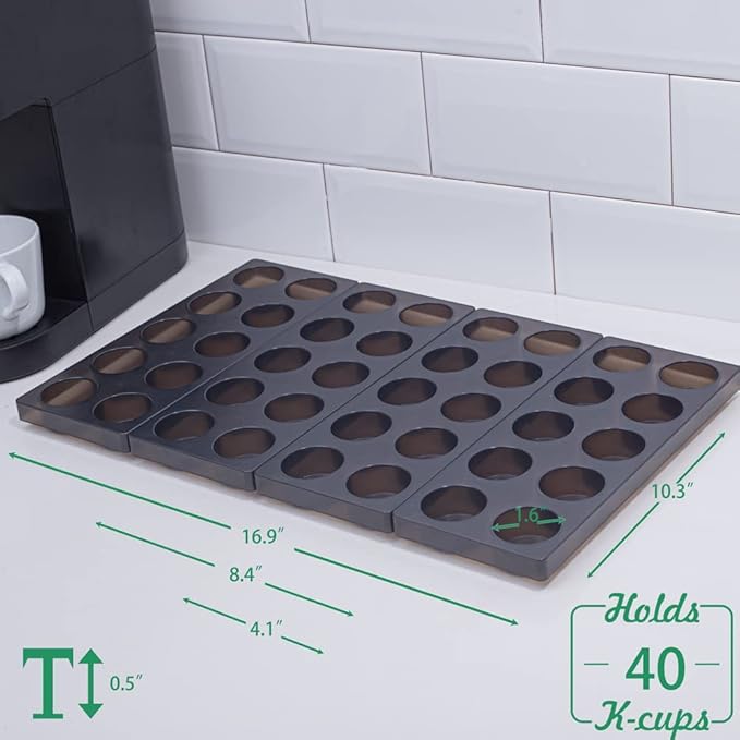 Coffee Pod Storage Organizer for Kitchen Drawer,Holders 40 K CUP, Premium Plastic Tray With Non-slip mat