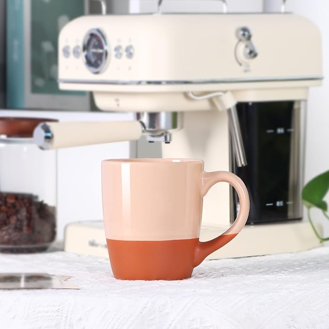 Smilatte 20 OZ Large Coffee Mug, Nice Ceramic Boss Tea Cup with Big Handle for Dad Men Women, Unique Style For Any Kitchen, Pink-Brown
