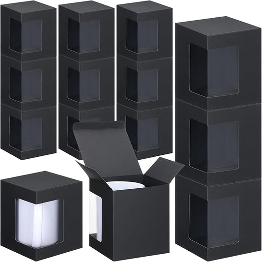 Harloon 72 Pcs Mug Boxes for Gift Coffee Mug Box Transparent Packaging Box for Blanks Sublimation 11oz, 12oz, 15oz Ceramic Blank Coffee Mugs Cups Gift Wrapping(Black)