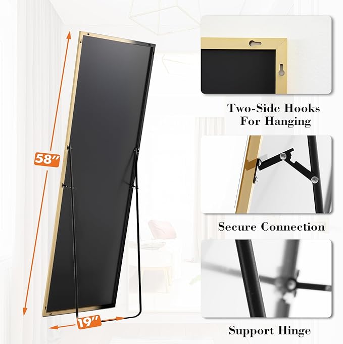 NEWBULIG Full Length Mirror, Upgraded Body Wall Mirrors with Shatter-Proof Glass, Floor Standing Mirror, Home Wall Decor