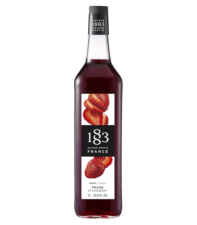 1883 Strawberry Syrup for Drinks, Made in France, 1 Liter Glass Bottle