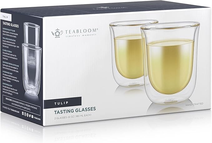 Teabloom Tulip Insulated Glasses for Tea, Espresso and Other Beverages - Double Walled Heatproof Glass Maintains Drinks Hot/Cold, 6 oz (Set of Two)