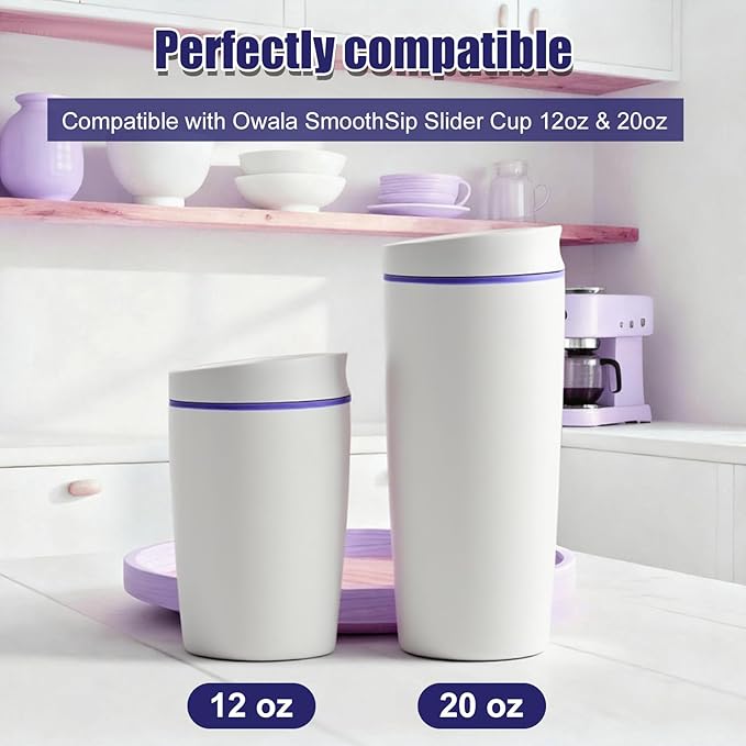 Replacement Slider Lid for Owala SmoothSip 20oz & 12oz, Top Cover Compatible with Owala 24oz Coffee Tumbler, Coffee Travel Mugs Leakproof Accessories, BPA-Free (White)