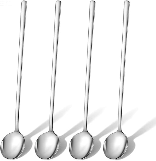 Thinp 4 Pcs Stainless Steel Coffee Spoon, 6.7 Inch Ice Tea Spoon Long Handle Espresso Spoons-Long Spoons for Stirring Cocktail Coffee Tea Ice Cream Dessert Cake (Silver)