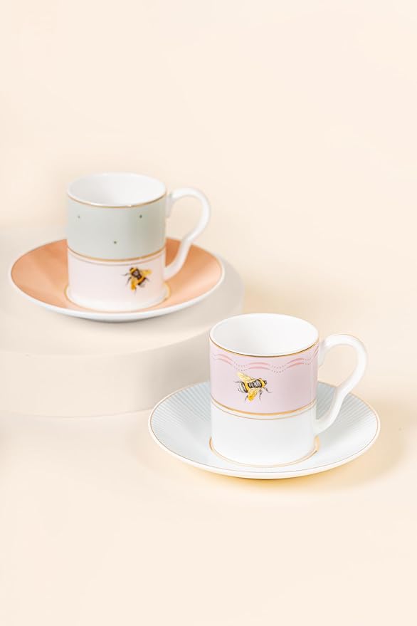 YVONNE ELLEN Slogan Espresso Cup & Saucers, Set of 2