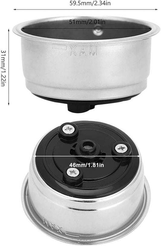 Watris Veiyi Coffee Filter Basket, 51mm 2 Cups Espresso Filter Basket, Portafilter Basket, Stainless Steel Reusable Detachable Strainer, Coffee Machine Accessories for Home Office