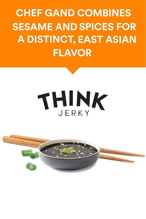 Think Jerky Sesame Teriyaki Beef Jerky, Grass-Fed High Protein Beef, Gluten Free, No Antibiotics or Nitrates, Healthy Chef Crafted Recipe, Low Calorie and Low Fat - 1.0 oz Bags, 8 Pack