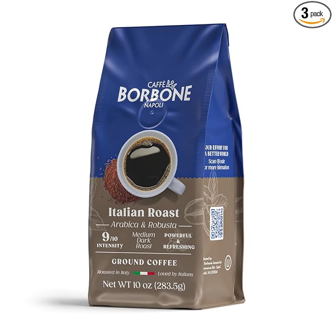 Caffè Borbone Italian Roast Blend, Medium Roast Ground Coffee, 10 oz bag (3 Pack)