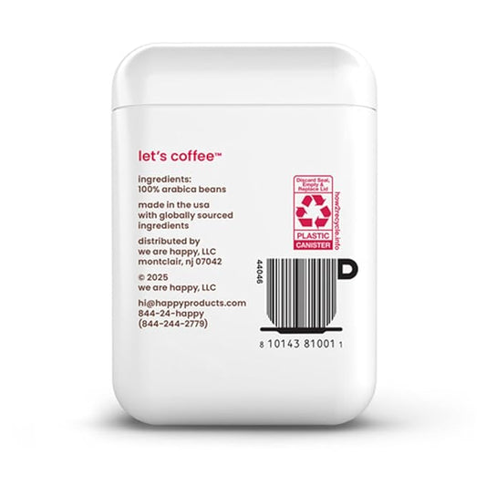 happy coffee medium roast ground coffee, 12 oz., notes of berries & optimism, recyclable container, grown & harvested in Brazil & Colombia, raíz sustainability verified