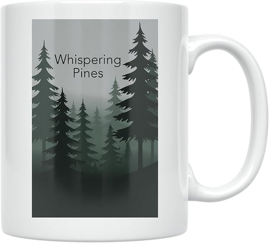 Whispering Pines Serenity - Nature Lover - 11 oz White Ceramic Coffee Mug - Minimalist Aesthetic