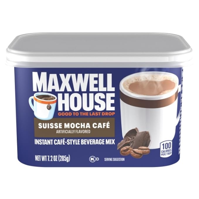 Maxwell House International Suisse Mocha Cafe Beverage Mix, Caffeinated, 7.2 oz Can (Pack of 4)