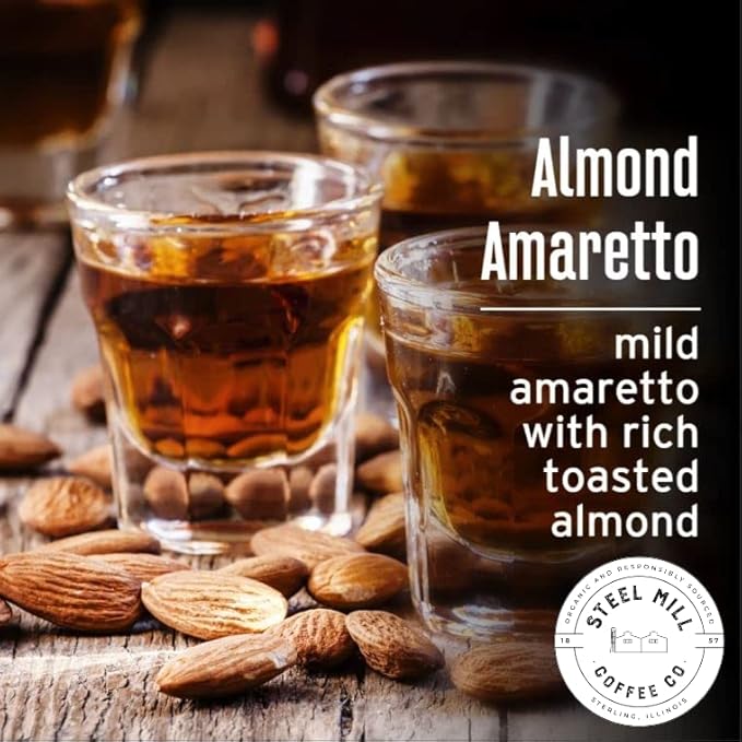 Steel Mill Coffee Co. Almond Amaretto Flavored Coffee – Ground – Medium Roast – 100% Arabica Beans – Vegan – Sugar-Free – Gluten-Free – Gourmet Coffee – 12oz Bag