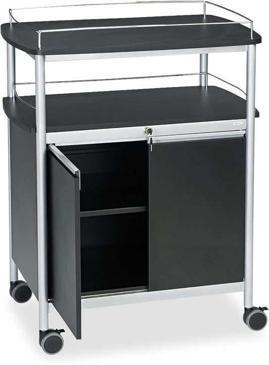 Safco Mobile Beverage Cart, 75 lbs. Capacity, Contemporary Design, Swivel Wheels, Black