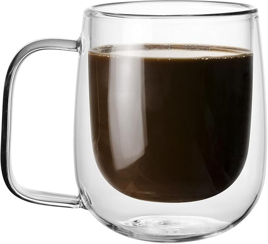 Little World Glass Coffee Mug, 8.5 oz Double Walled Insulated Cup Heat-resistant for Tea Coffee Latte Cappuccino Espresso Iced Tea Dishwasher & Microwave Safe, Set of 1 (Round)