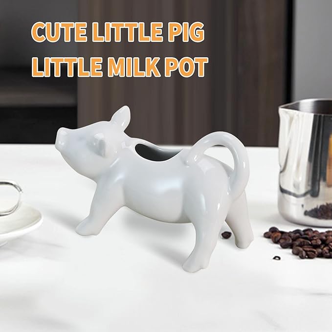 Ceramic Milk Pitcher, Pig-Shaped Porcelain Creamer Pitcher, Cute Animal Coffee Milk Sauce Jug for Home Kitchen and Outdoor Use - 6.41In 150ML
