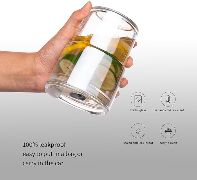 13oz/400ml Tumbler Water Glass, Cups with Straw and Lid Sealed Carry on for Coffee, Iced Tea, Thick Wall Insulated Glass Cup(white)