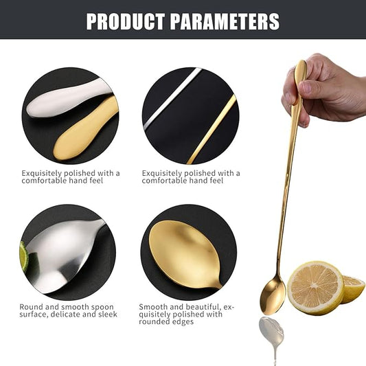 2 PCS Long Coffee Spoons,10 Inch Coffee Stirrers,Ice Tea Spoons,Stainless Steel Iced Tea Spoon for Coffee Bar Accessories Tea Mixing Cocktail Stirring Coffee Milkshake Cold Drink (10 inch)