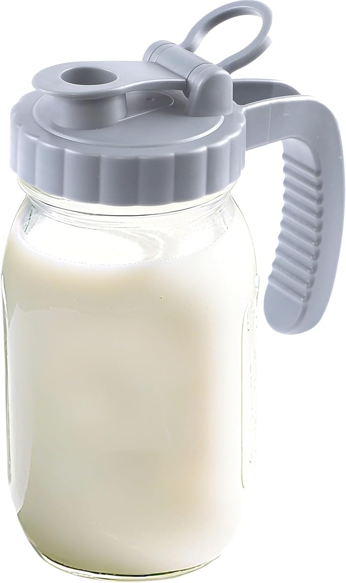 32 Oz Glass Mason Jar Pitchers With Pour Lid 1 Quart Wide Mouth Breast milk Storage Jug Container For Fridge Coffee Creamer Iced Sun Tea Juices Lemonade Airtight