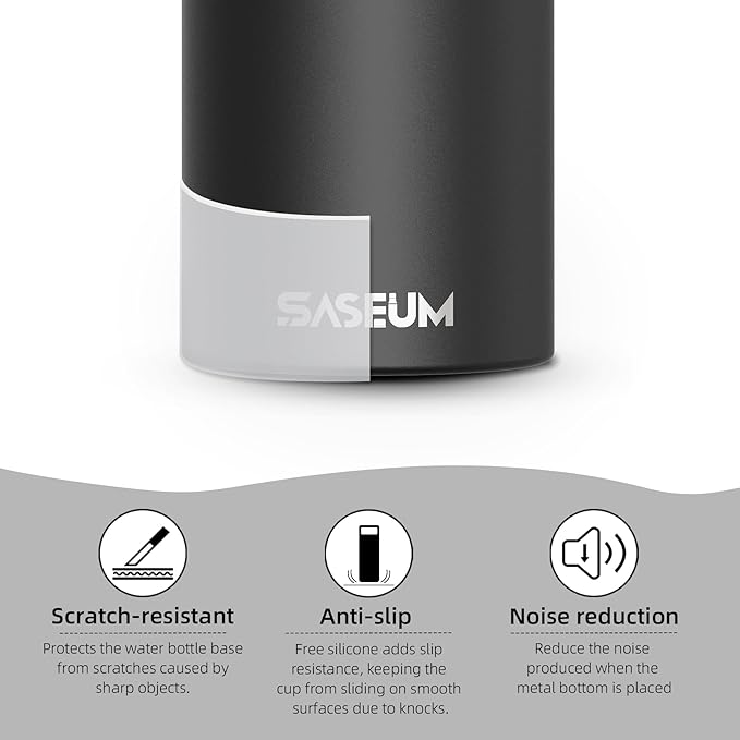 SASEUM Kids Sport Water Bottle 16oz Stainless Steel Double Wall Vacuum Thermal Mug with Leak Proof Spout Lids, Wide Mouth Metal Insulated Water Jug for Gym and Travel（Black）