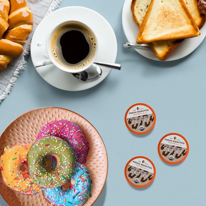 Fresh Roasted Coffee, Organic Donut Shop | USDA Organic, Kosher | Medium Roast 24 Pods for K-Cup Brewers