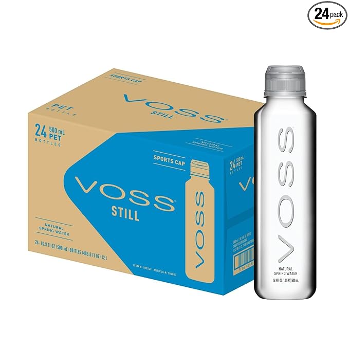 VOSS Premium Still Bottled Water - Pure, Crisp & Refreshing - BPA Free PET Plastic Water Bottles with Sports Cap for Easy, Spill-Free Drinking - Ideal for Gym, Running, Hiking - 500ml, Pack of 24