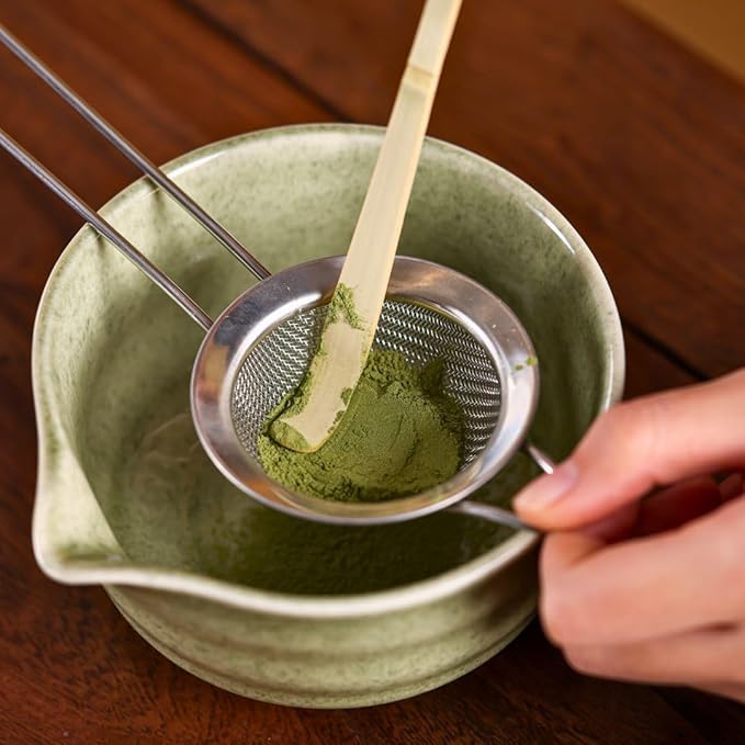 Matcha Whisk Set, 5 Pcs Matcha Kit, Premium Ceramic Matcha Set, Whisk and Bowl, Sifter, Cup Holder, Bamboo Scoop, Tea Plucking, Tea Towel, Matcha Lovers (Jade Green)