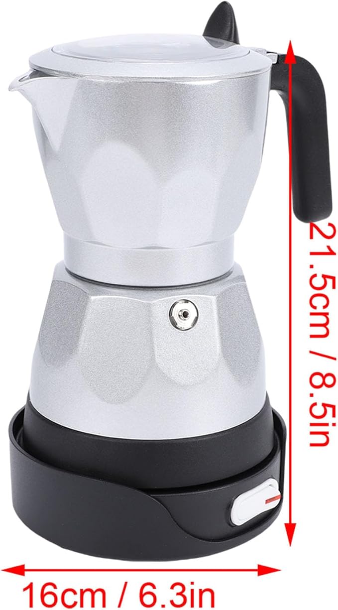 Electric Espresso Coffee Maker, 3 Cup Aluminum Italian Coffee Pot, Electric mokas Pot, Cuban Coffee Maker, Portable Mocha Pot Espresso Maker, Coffee Machine mokas Maker (Silver)