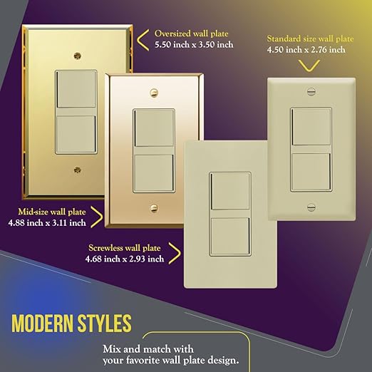 ENERLITES Double Paddle Rocker Decorator Switch, Gloss Finish, Ground Terminal, Clamp-Type Wiring, Copper Wires Only, Single Pole, Residential/Commercial Grade, 15A 120-277VAC, 62834-I, Ivory