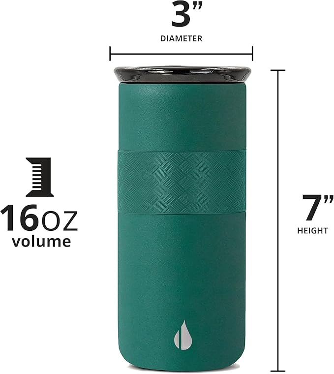 Elemental Artisan Insulated Tumbler, Triple Wall Coffee Travel Mug, Reusable Stainless Steel Coffee Tumbler with Ceramic Lid, Thermal Coffee Cups for Hot (6 Hrs) & Cold (18 Hrs), 16oz - Forest Green