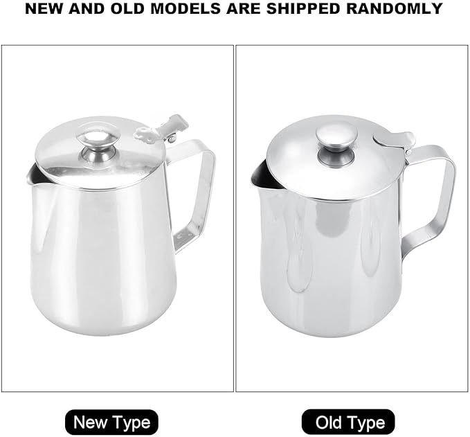 DEWIN Milk Frothing Pitcher, 20oz/600ml Stainless Steel Steaming Pitcher Barista Milk Frother Cup Jug for Espresso Machine Coffee Cappuccino Latte Art - Silver