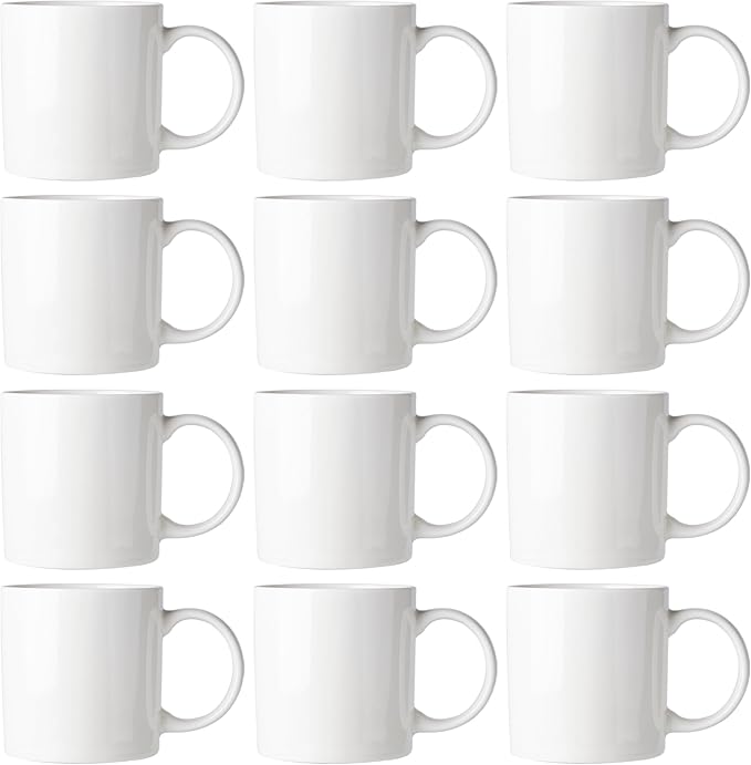 AmorArc 12oz Off White Coffee Mugs, Ceramic Coffee Mugs with Large Handle for Man, Woman, Light Weight Coffee Mugs Set for Latte/Cappuccino/Cocoa/Milk, Dishwasher & Microwave Safe, 12Pcs