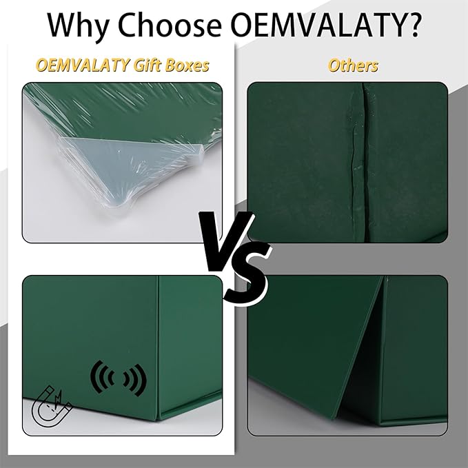 OEMVALATY Green Gift Box,14x12x5 Inches Gift Boxes with Lids for Presents with Magnetic Closure and Ribbon for Wedding,Storage,Birthday(5-Pack)