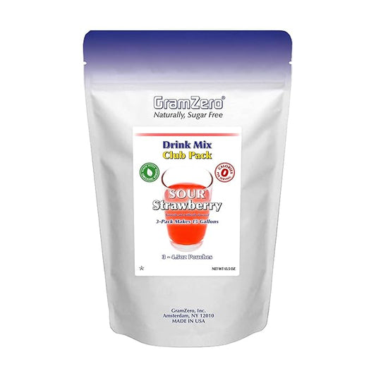 GramZero Sour Strawberry Zero Calorie Sugar Free Drink Mix, Great For Nutrition Club Loaded Tea, Stevia Sweetened